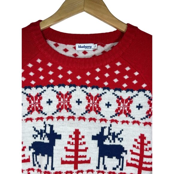 Blueberry Style Sweater Sz M Fair Isle Reindeer Ugly Christmas Sweater Winter - Picture 3 of 5